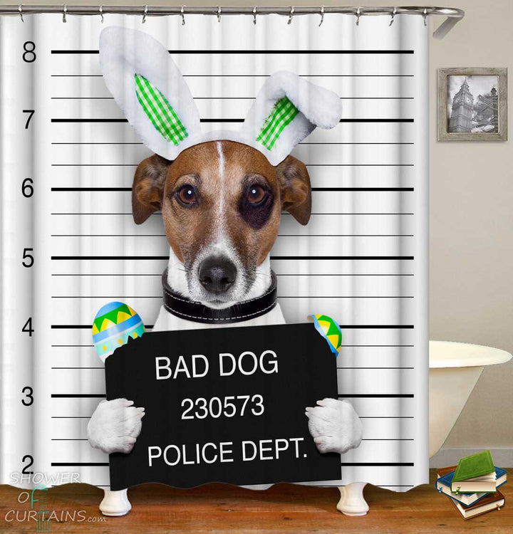 Shower Curtains with Funny Bad Dog 