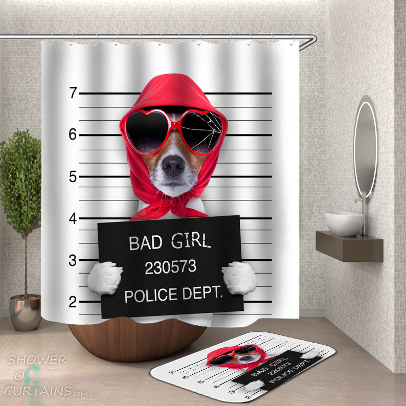 Shower Curtains with Funny Bad Girl Dog