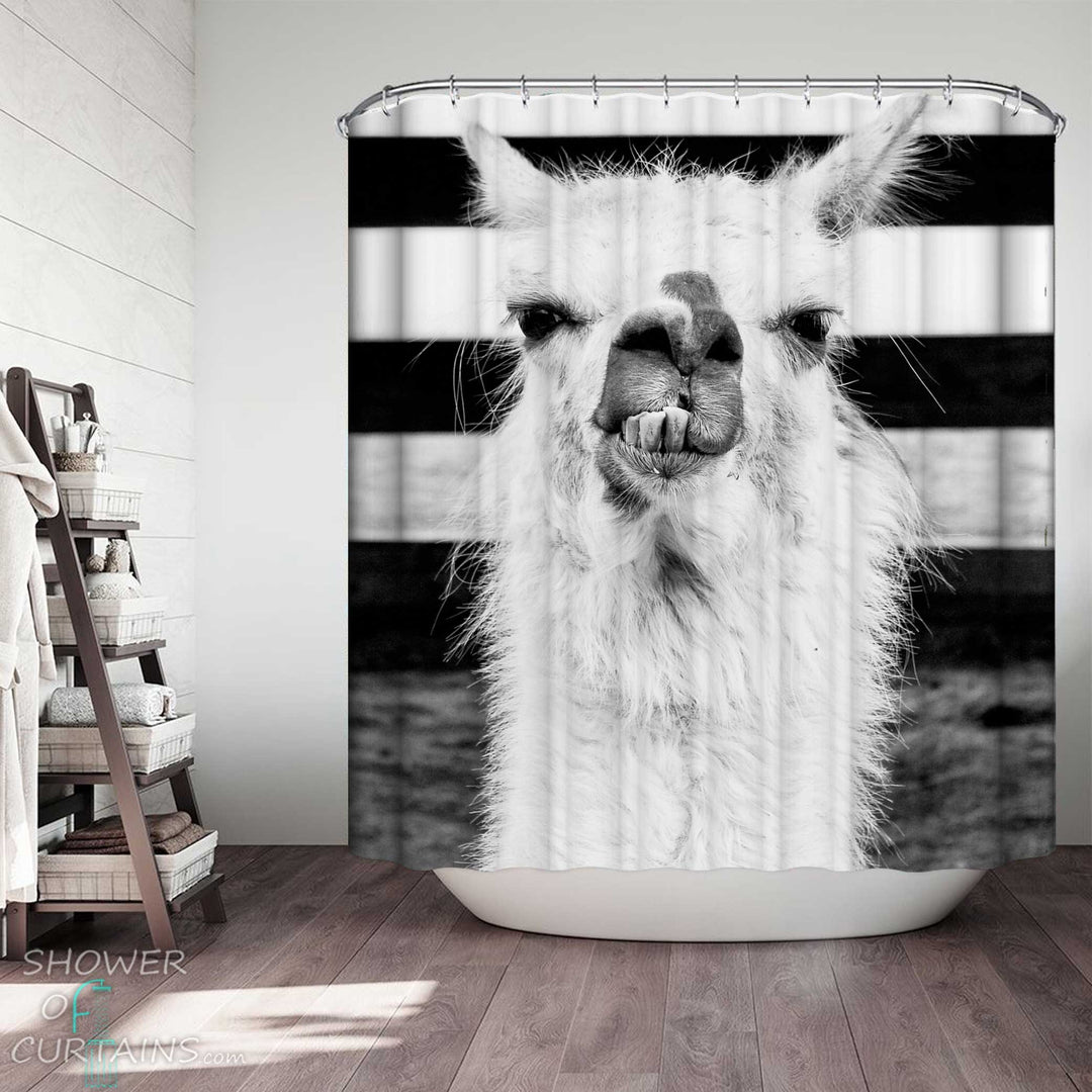 Shower Curtains with Funny Black and White Alpaca