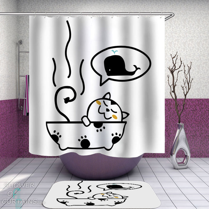 Shower Curtains with Funny Cat's Dream