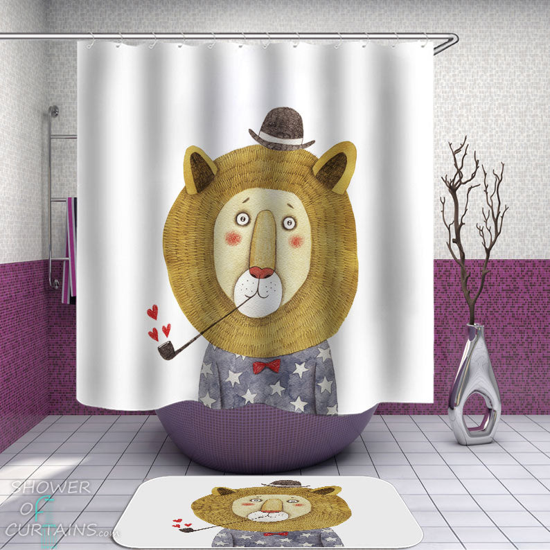 Shower Curtains with Funny Elegant Lion Drawing