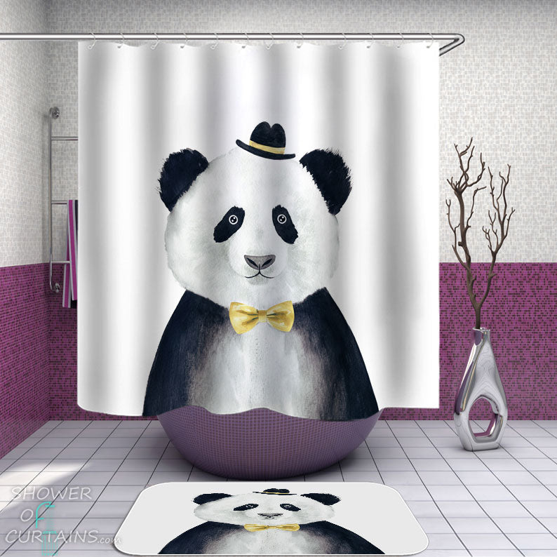 Shower Curtains with Funny Elegant Panda Painting