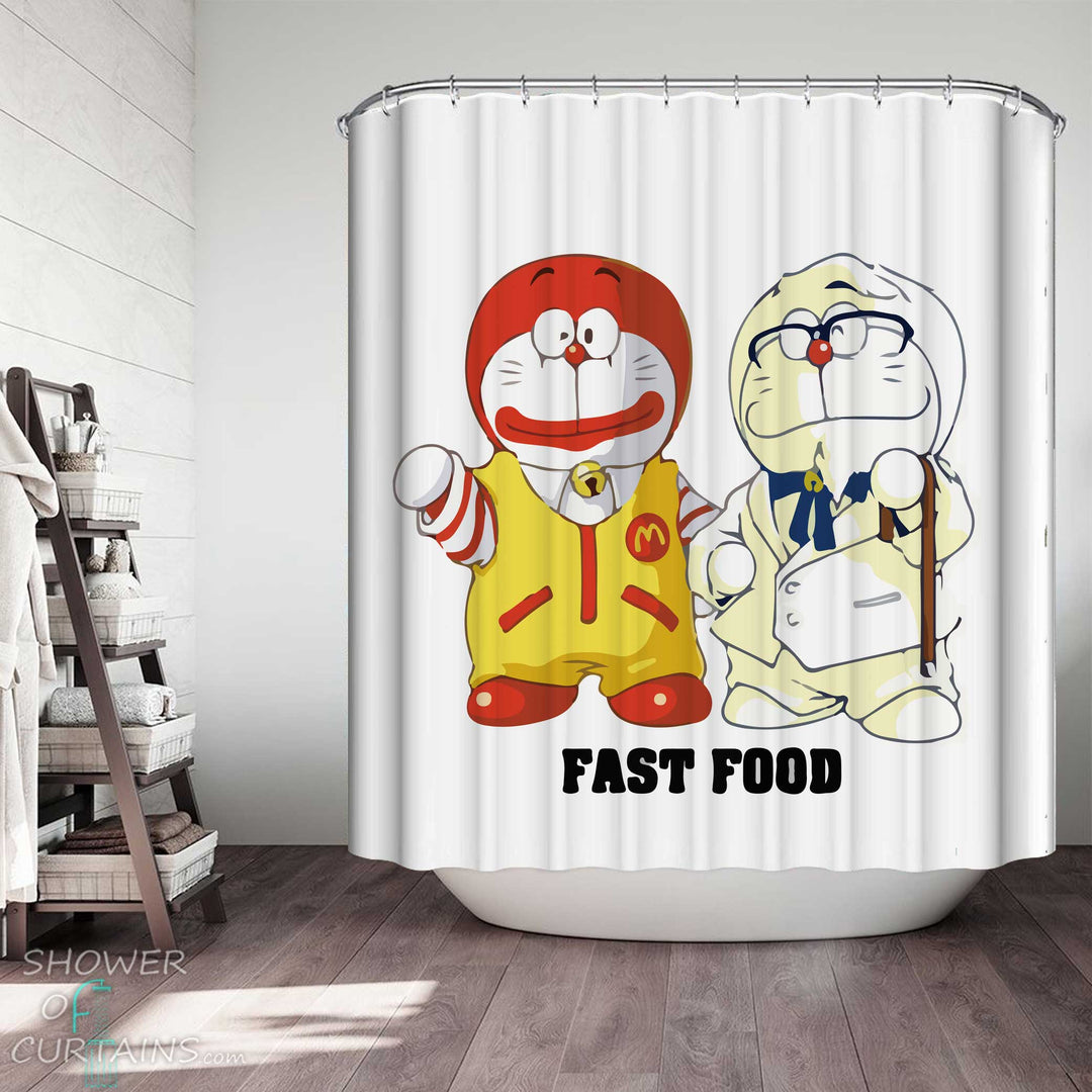 Shower Curtains with Funny Fast Food Cartoon
