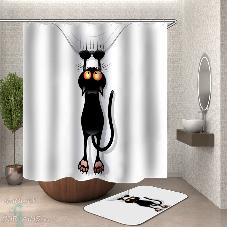 Shower Curtains with Funny Holding on Cat
