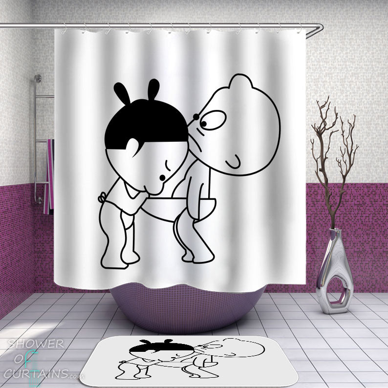Shower Curtains with Funny Inappropriate Drawing