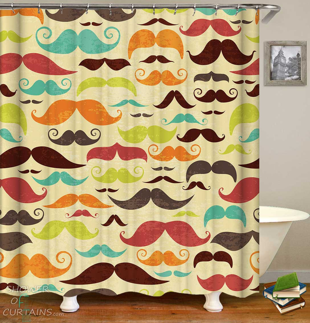 Shower Curtains with Funny Multi Colored Mustaches