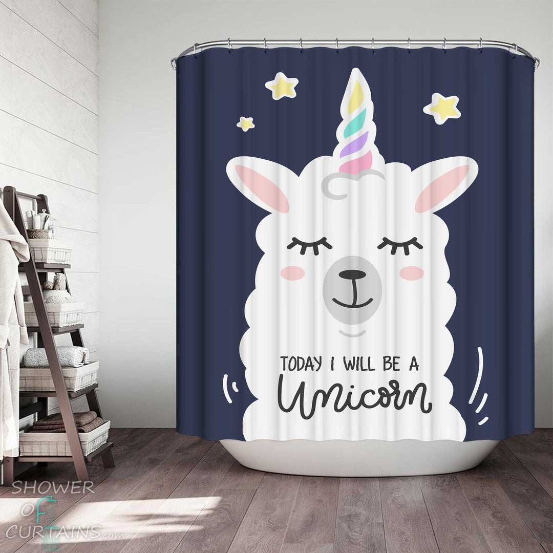 Shower Curtains with Funny Sheep as a Unicorn