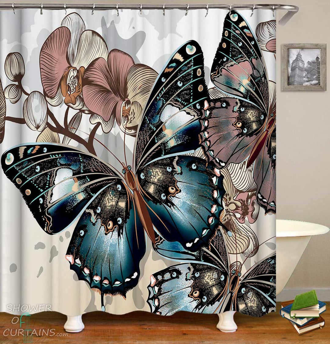 Shower Curtains with Giant Butterflies 