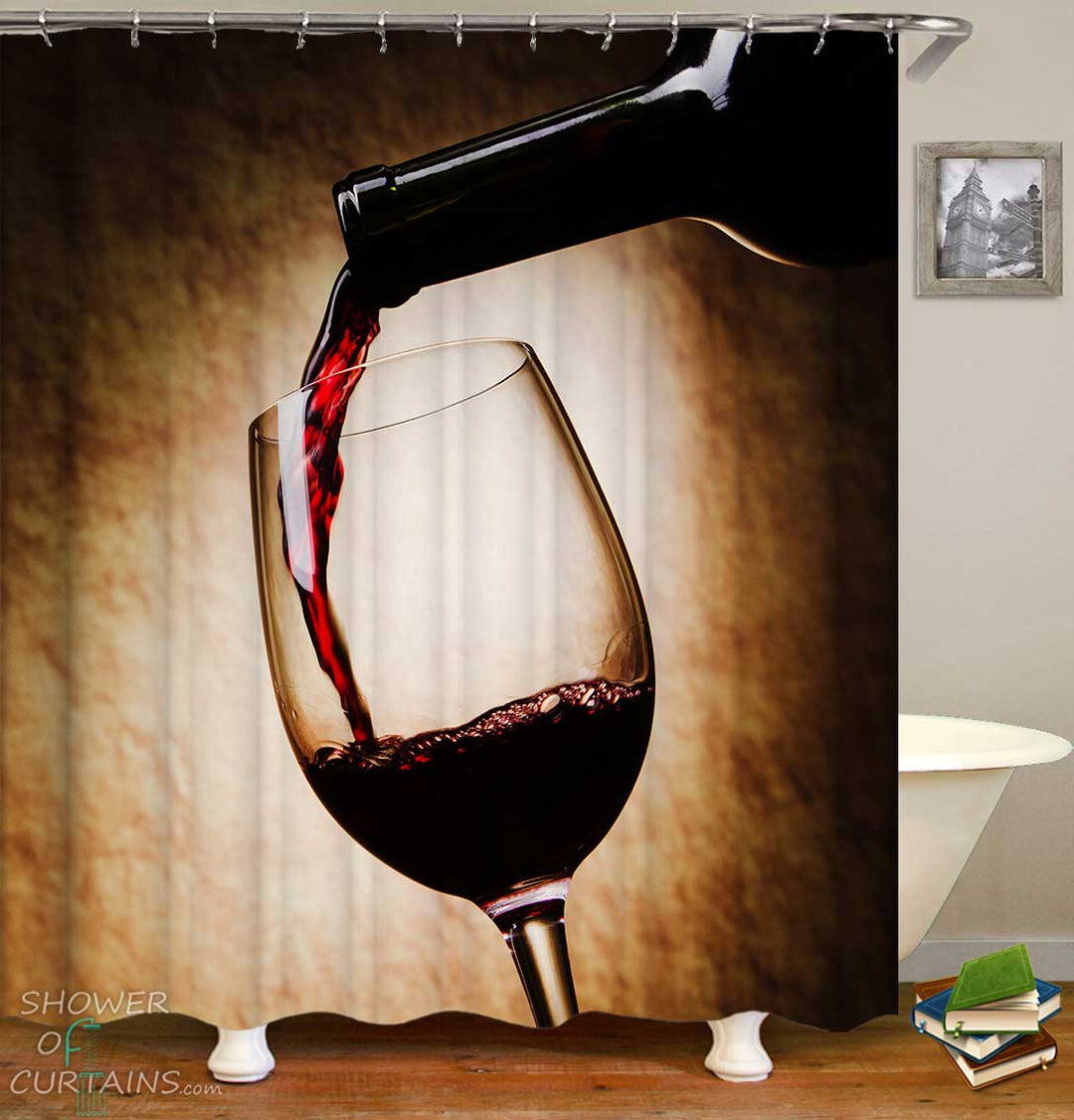 Shower Curtains with Glass of Red Wine