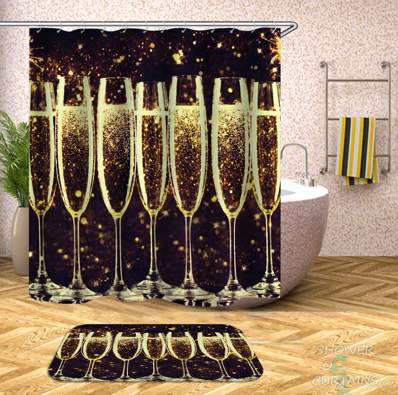 Shower Curtains with Golden Champagne