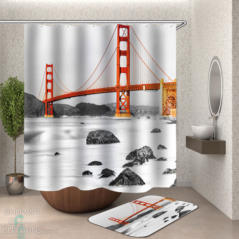Shower Curtains with Golden Gate Bridge