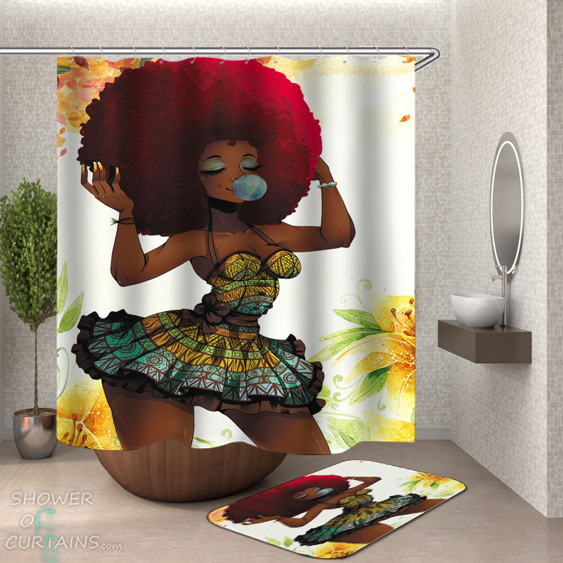 Shower Curtains with Gorgeous Afro Girl
