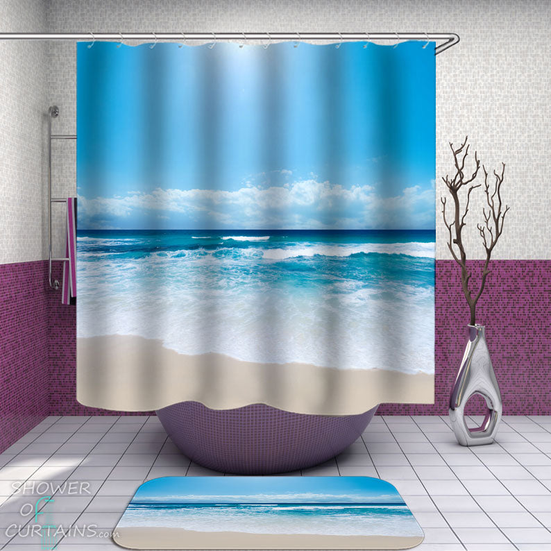 Shower Curtains with Gorgeous Blue Beach Day