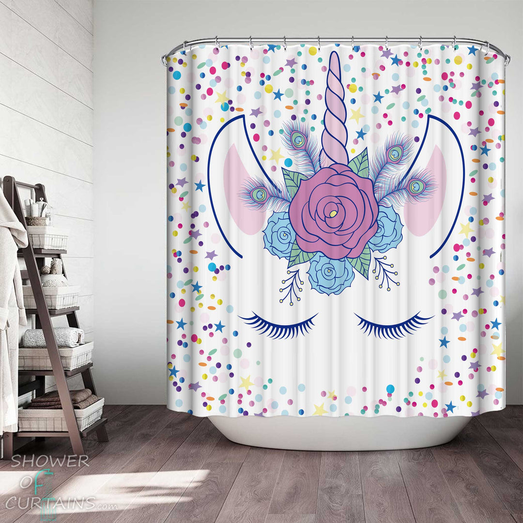 Shower Curtains with Gorgeous Unicorn Face
