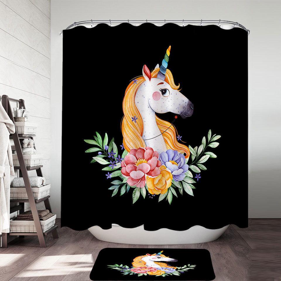 Shower Curtains with Gorgeous Unicorn and Flowers