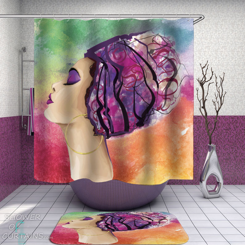 Shower Curtains with Gorgeous Woman Over Pastel