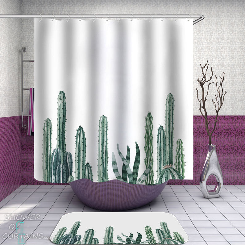 Shower Curtains with Green Cactus