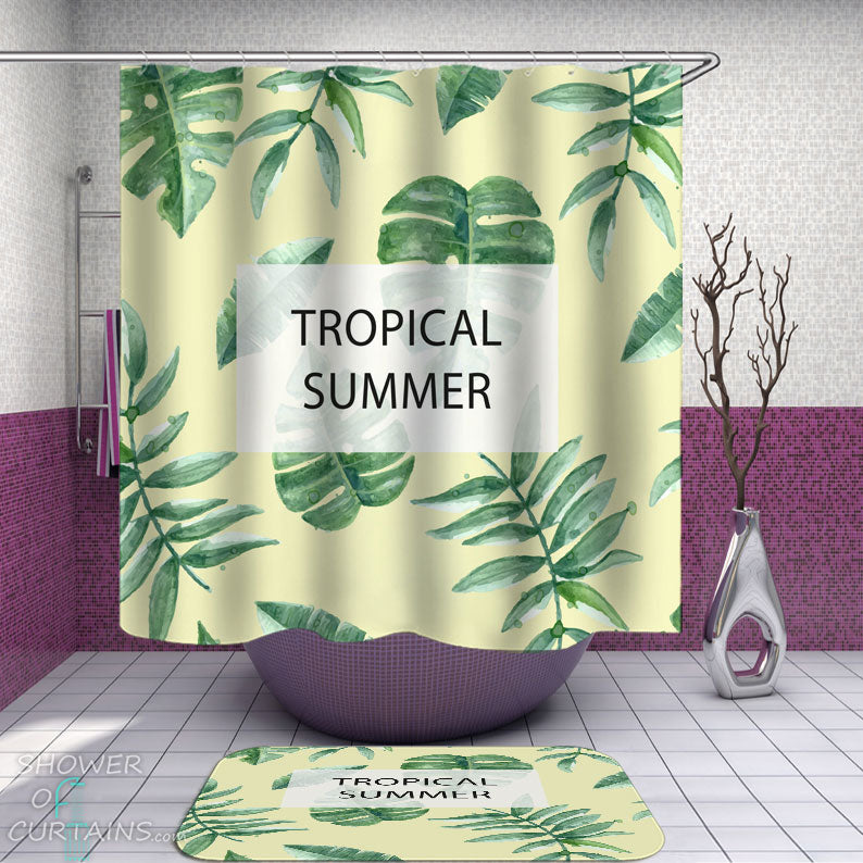 Shower Curtains with Green Leaves Tropical Summer