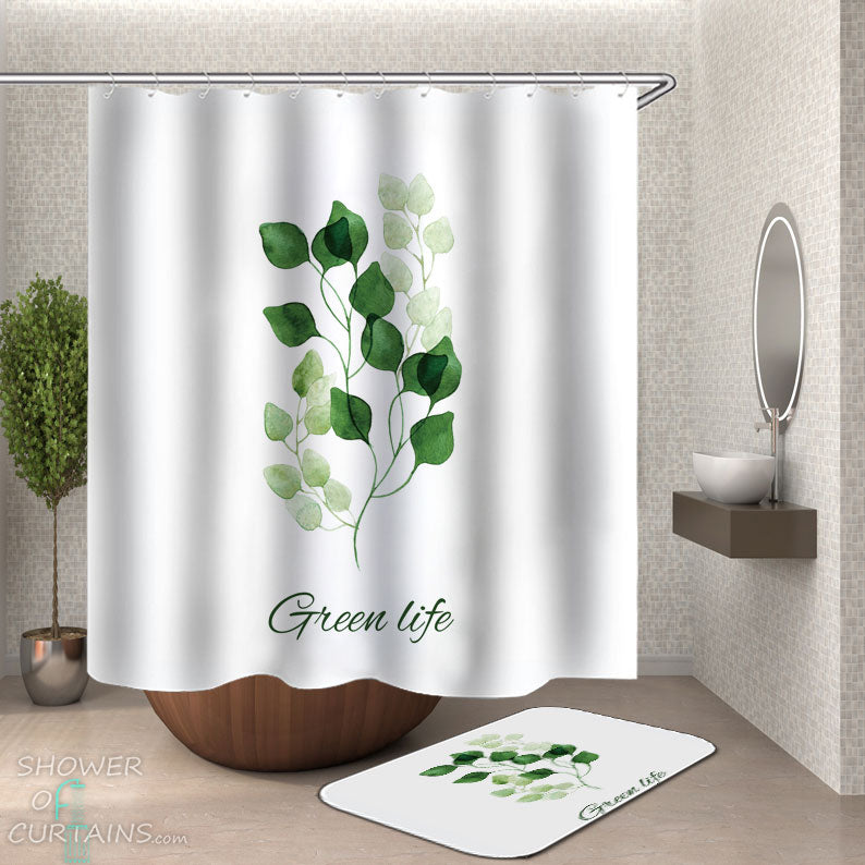 Shower Curtains with Green Life Leaves