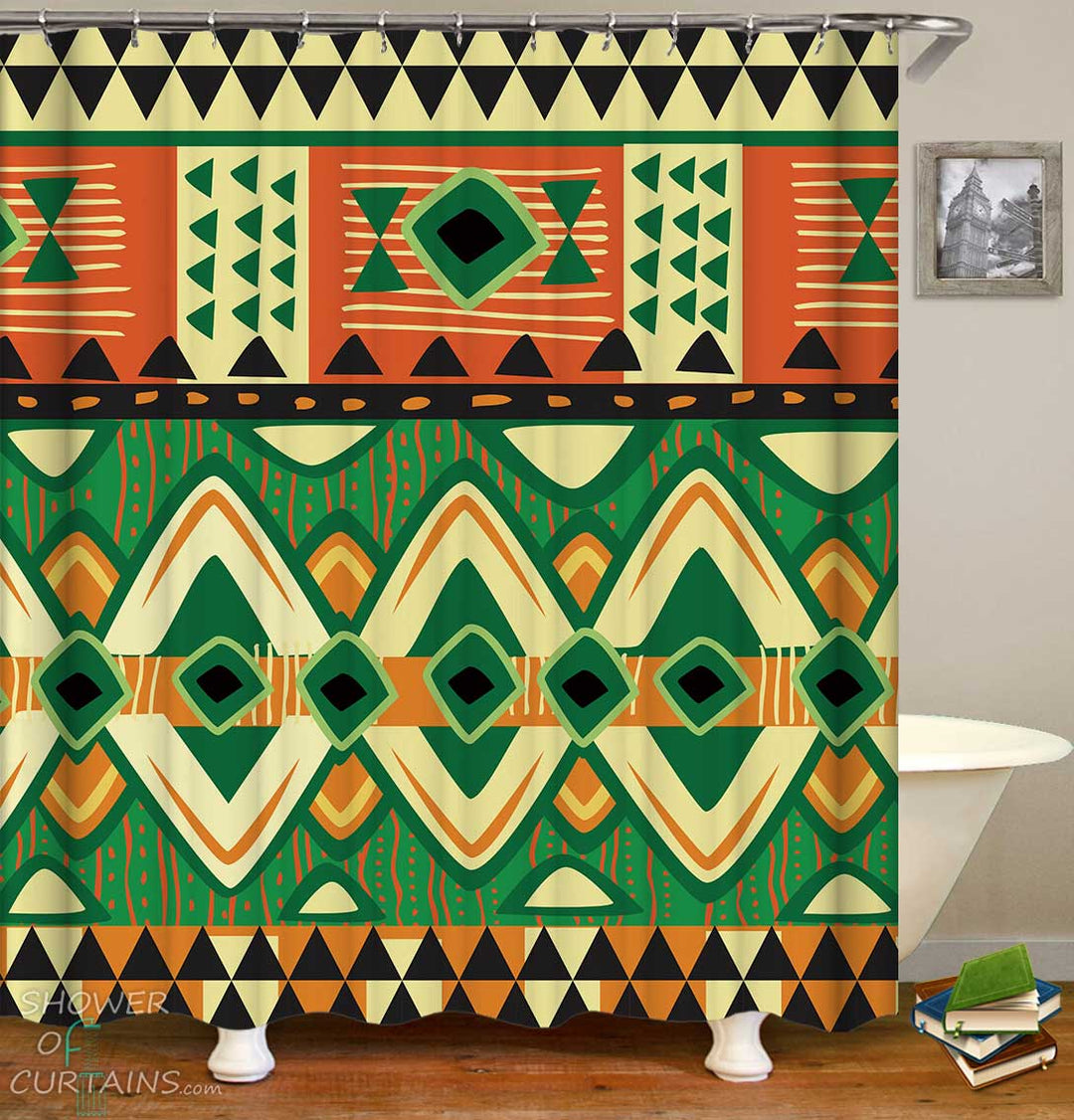 Shower Curtains with Green Vibes African Design