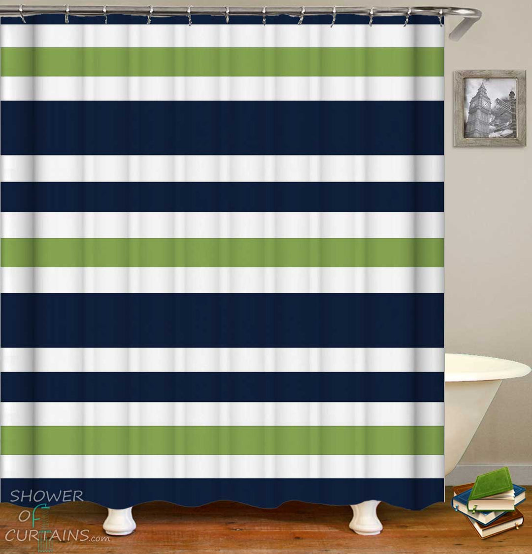Shower Curtains with Green and Blue Stripes