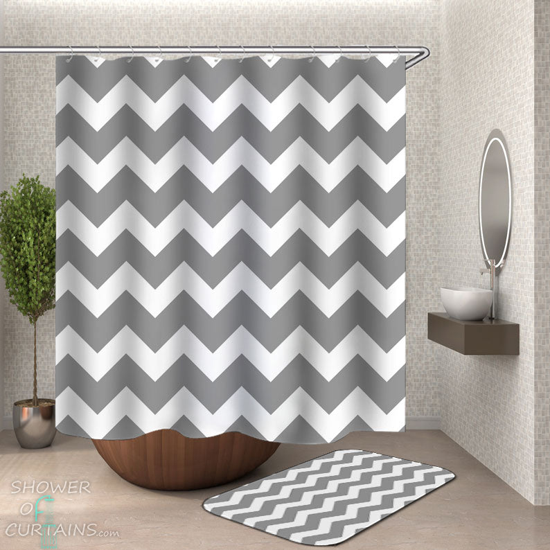 Shower Curtains with Grey Chevron
