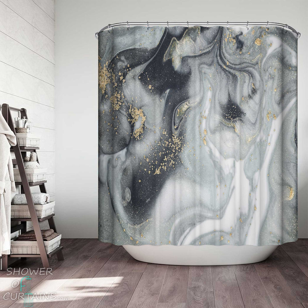 Shower Curtains with Grey Marble