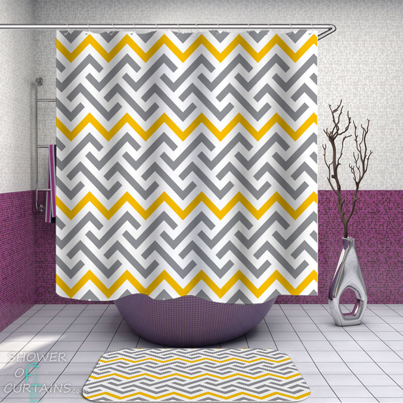 Shower Curtains with Grey Vs Yellow Chevron