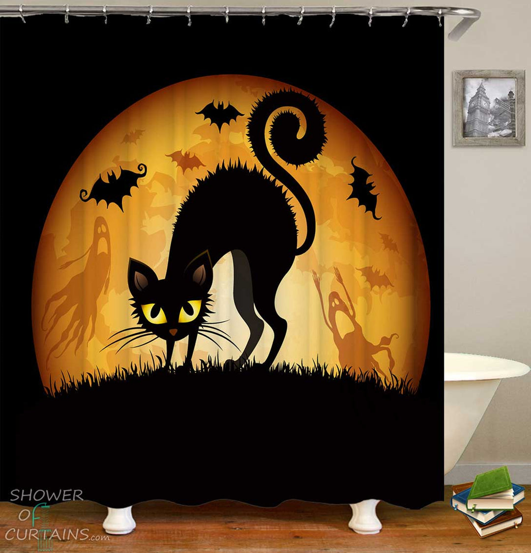 Shower Curtains with Halloween Cat