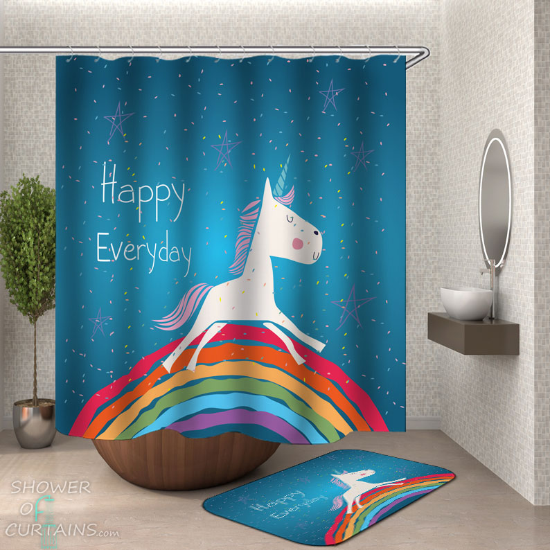 Shower Curtains with Happy Everyday Unicorn