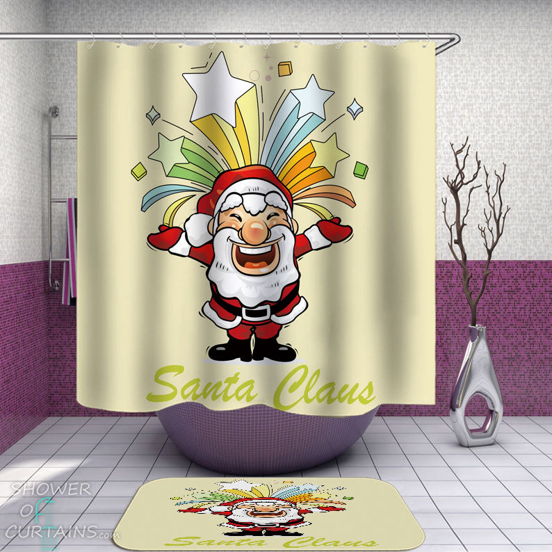 Shower Curtains with Happy Santa Claus