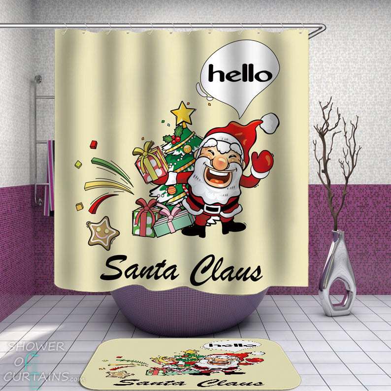 Shower Curtains with Hello Christmas Santa Claus