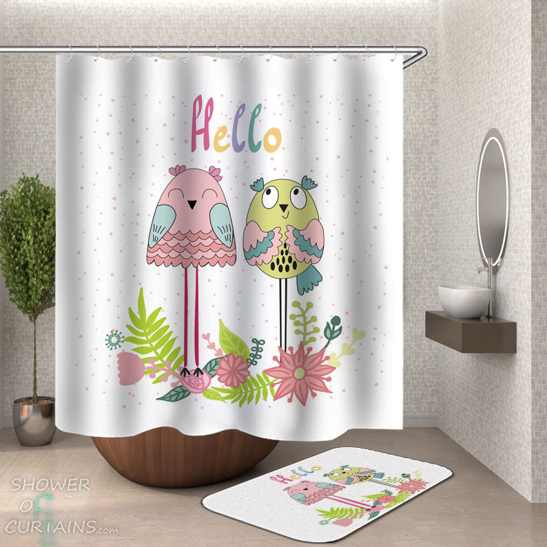 Shower Curtains with Hello Kids Cute Birds