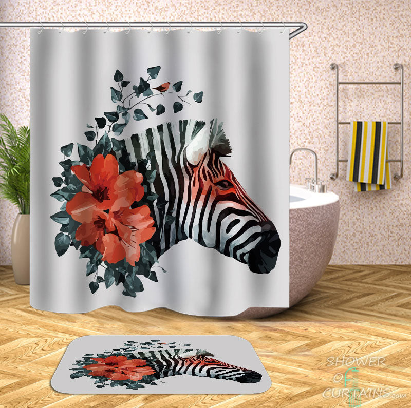 Shower Curtains with Hibiscus and Zebra