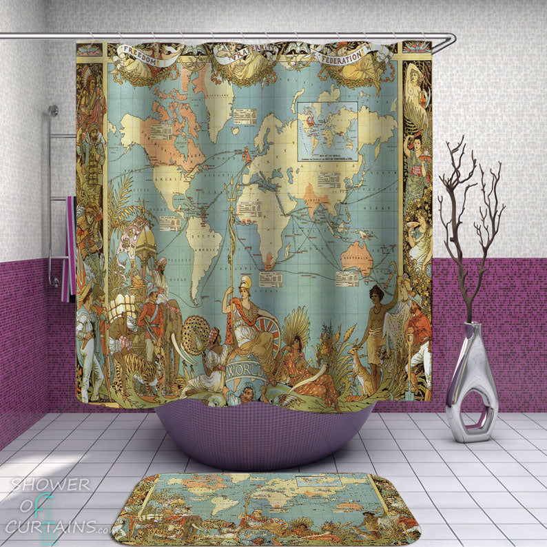 Shower Curtains with Historical World Map