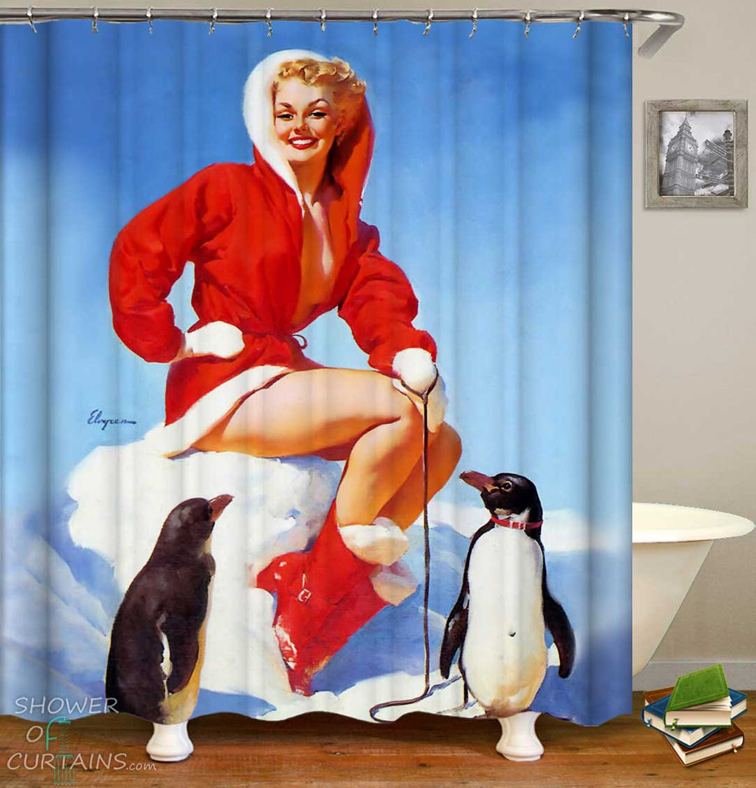 Shower Curtains with Hot Pin Up Christmas Girl