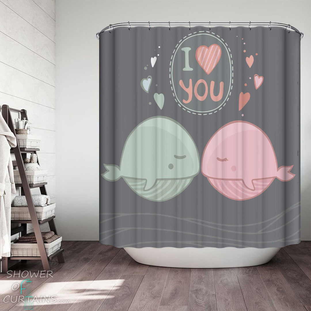 Shower Curtains with I Love You Cute Fat Whales