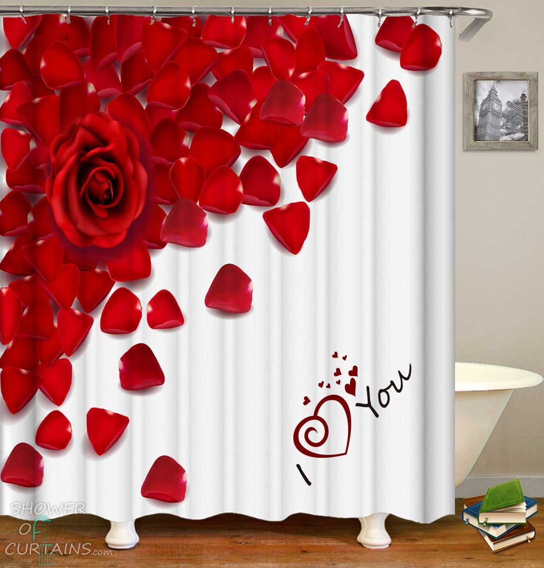 Shower Curtains with I Love You Roses Petals
