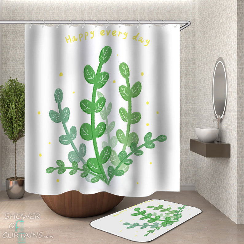 Shower Curtains with Inspirational Green Leaves