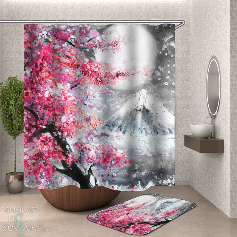 Shower Curtains with Japanese Cherry Blossoms
