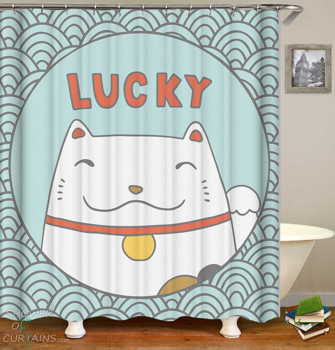 Shower Curtains with Japanese Lucky Cat