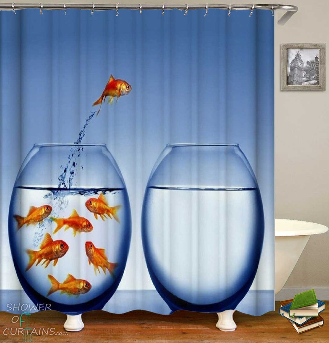 Shower Curtains with Jumping Goldfish
