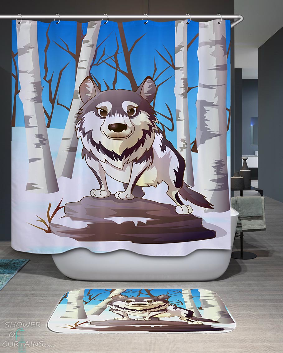 Shower Curtains with Kids Cute Wolf