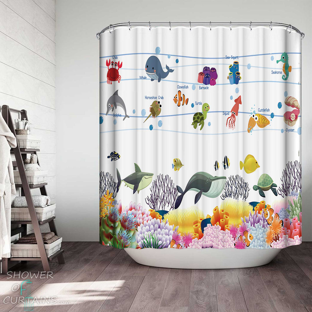 Shower Curtains with Kids Marine Animals