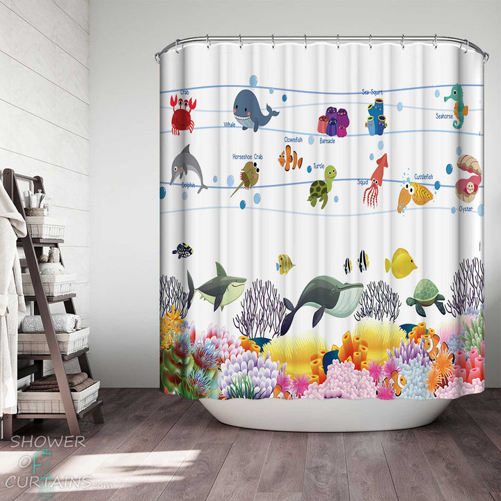 Shower Curtains with Kids Marine Animals