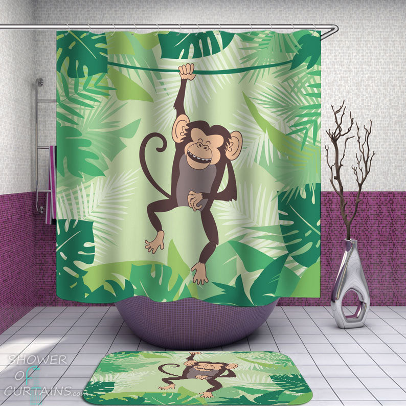 Shower Curtains with Kids Monkey Drawing