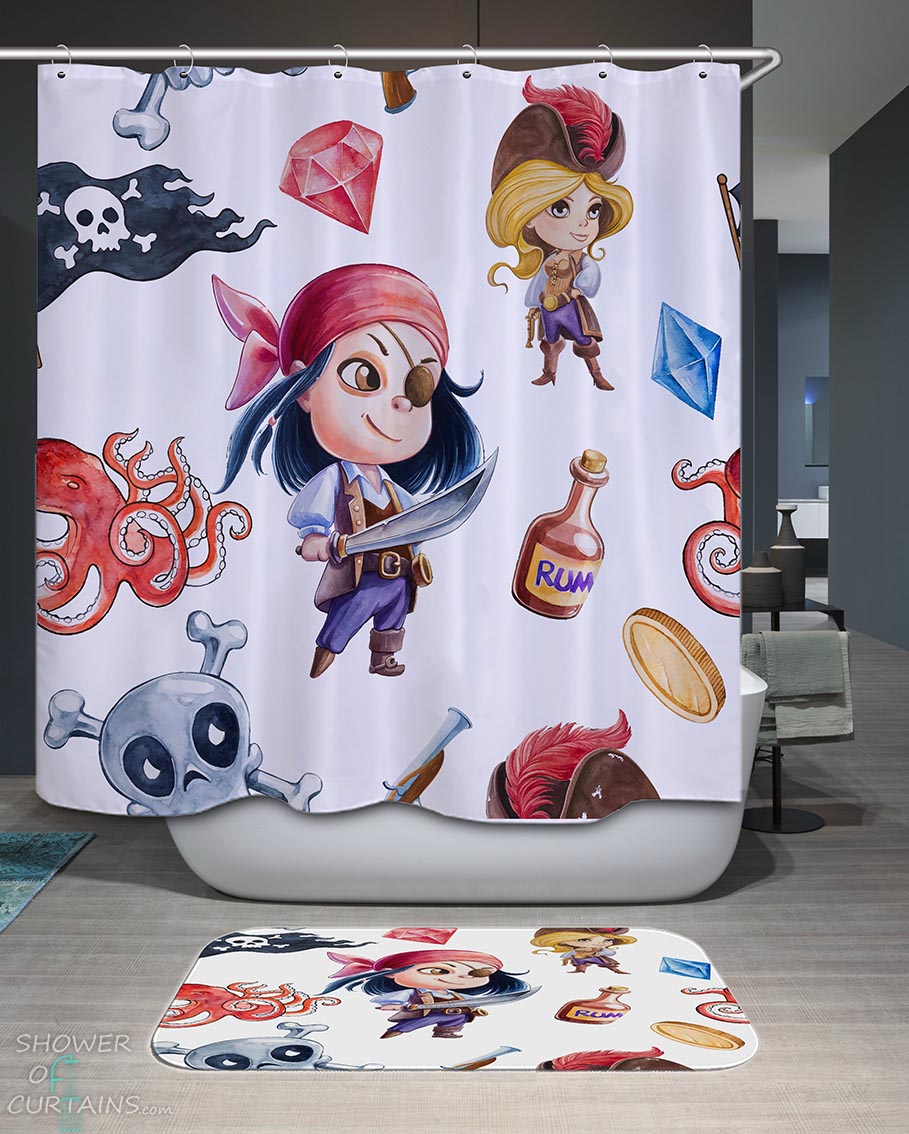 Shower Curtains with Kids Pirate Drawing
