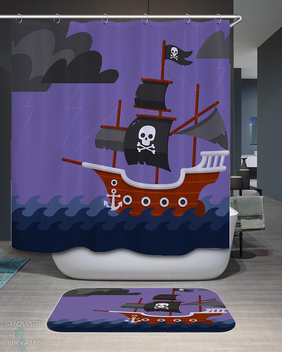 Shower Curtains with Kids Pirate Ship