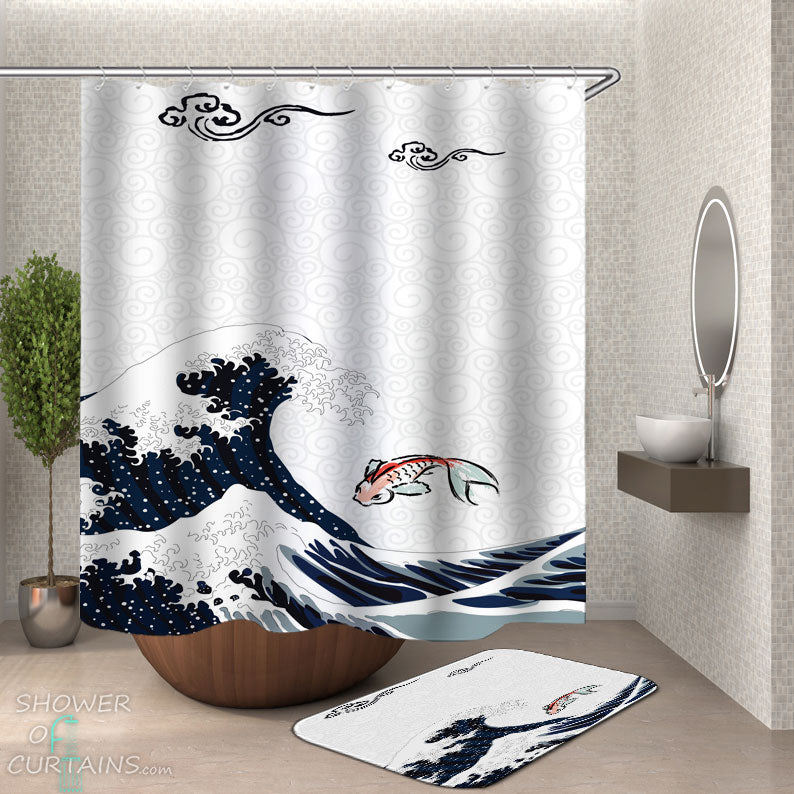 Shower Curtains with Koi Japanese art
