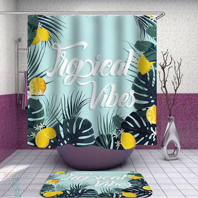 Shower Curtains with Lemons Tropical Vibes
